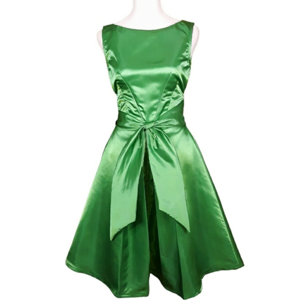 VTG 60s Dutchess Satin A-Line Party Dress XS Paris Green